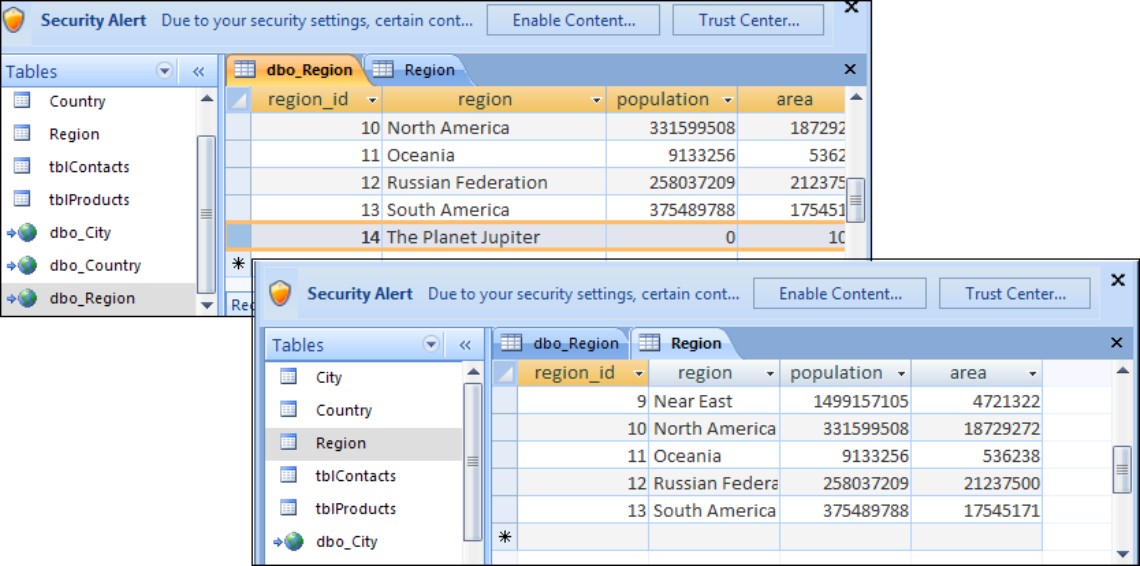 SQL Server changes are automatically reflected only in linked Access tables.